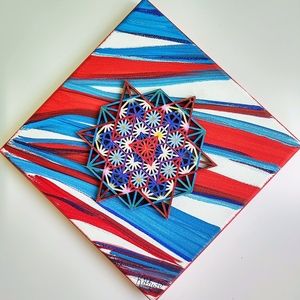 We love USA Handcrafted Star Mandala red white blue patriotic American art